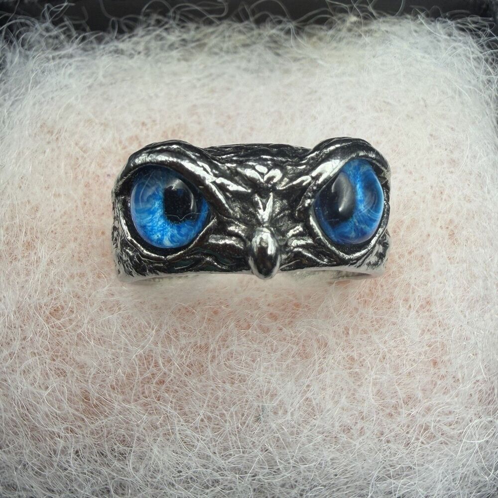 Blue Eye Owl Adjustable Ring Gothic Punk Animal Open Band Men Women Gift Fashion